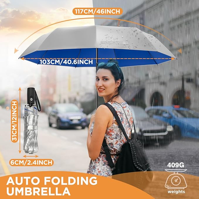 NINEMAX UV Umbrella for Sun Protection UPF 50+, 46 Inch Travel Compact Sun Umbrellas UV Blocking Small Auto Open Personal Portable for Walking