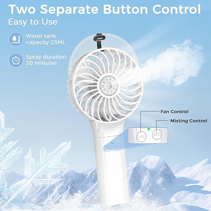 COMLIFE Portable Handheld Misting Fan, 3000mAh Rechargeable Battery Operated, 180° Foldable, Mini Personal Fan with Water Sprayer for Travel, Makeup, Home, Office, Camping, Outdoors
