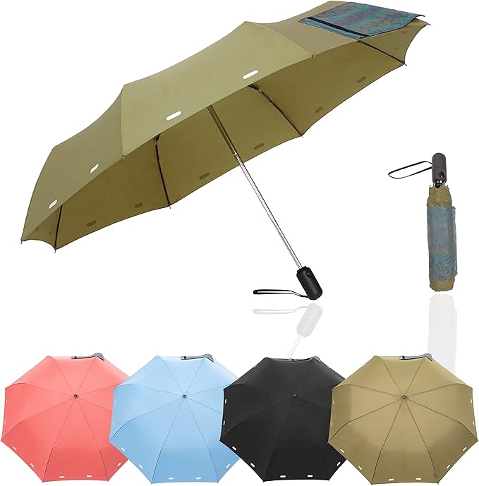 A.Brolly Umbrella - This Light Weight Travel Umbrella has a Strong Steel Shaft and 8 Ribs of Aluminum + Fiberglass construction for Added Flexibility Under the Wind - And it Looks Great!