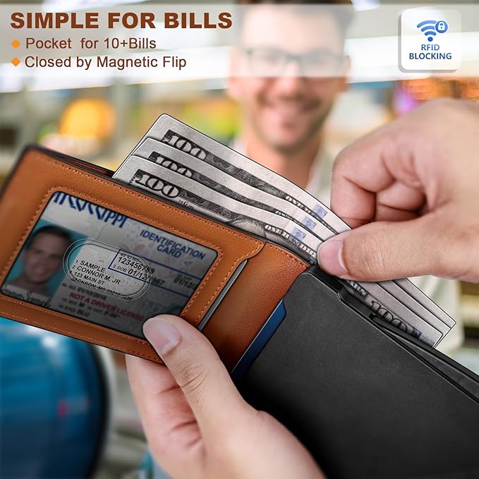 KEMISANT Men Wallet,Slim Wallet Card Case With Magnetic Billfold Flip,Pop-up Access for 12Cards RFID Blocking