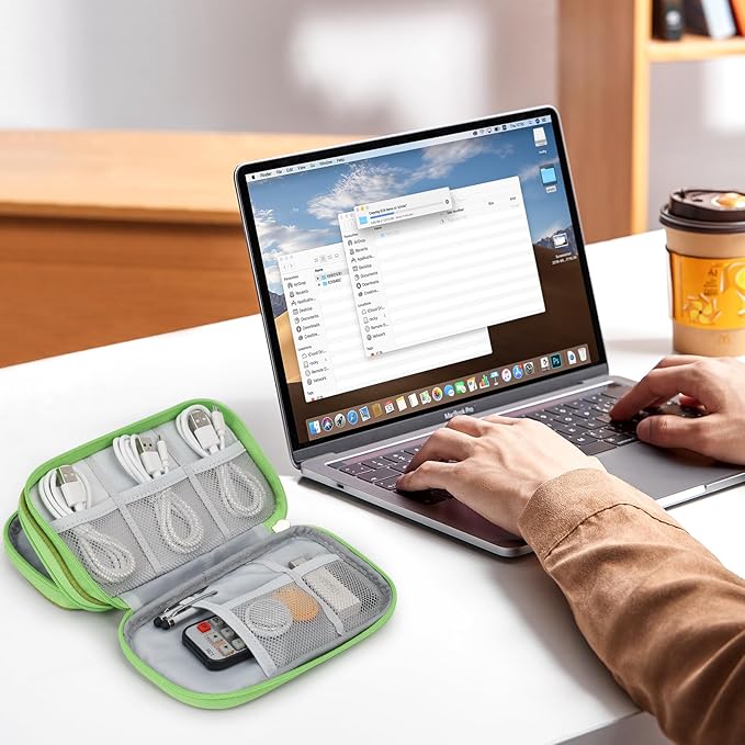 Skycase Electronic Organizer Travel Case - Waterproof Travel Cord Pouches for Organization, Cable Organizer, All-in-One Double Layers Storage Bag for Accessories, Charger, Cable, GrassGreenL