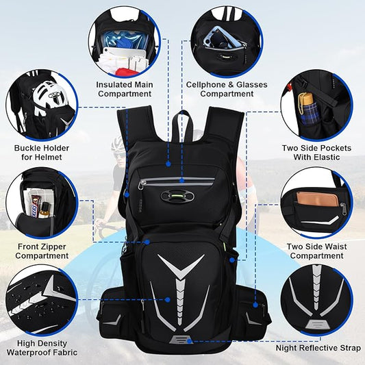 Insulated Hydration Backpack with 3L Water Bladder - 18L Leak-Proof Hiking Daypack, Lightweight Water Backpack for Men & Women, Gear for Running, Cycling, Rave Festivals & Outdoor Sports