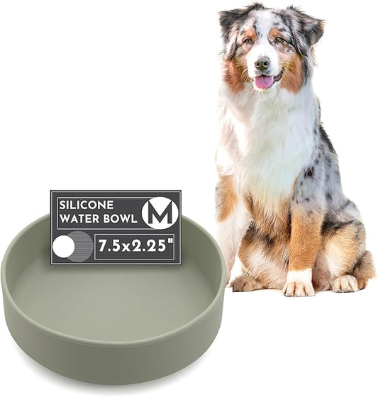 Should We Go? Dog Water Bowl - The Perfect Dish No-Spill, Less Mess Non-Tippable Water & Food Bowl, Pure Silicone with Suction Cup Fits 5 Cups 7.5" Across x 2.25" Tall, Ideal for All Pets, Medium-Sage