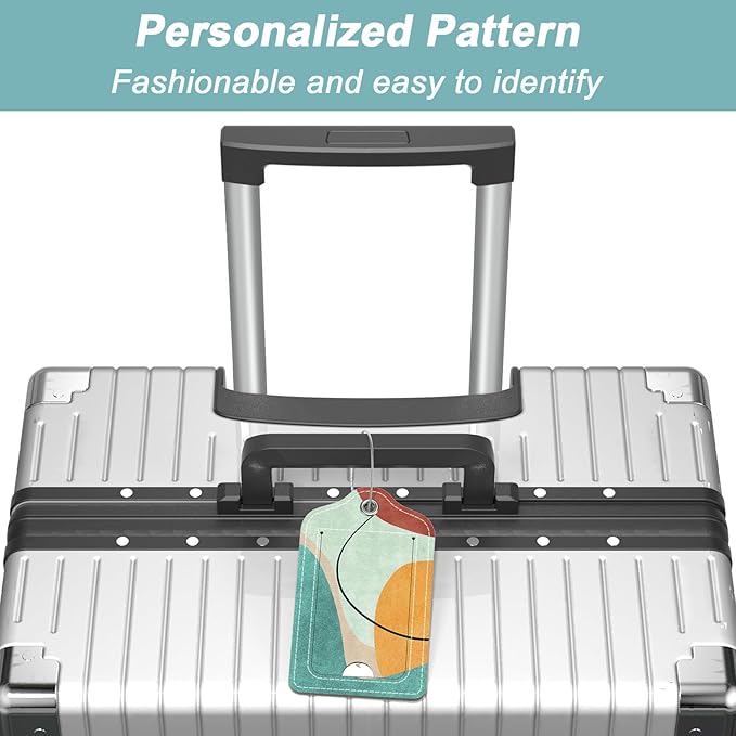 Rimilak 3 Pcs PU Leather Luggage Tags for Suitcase, Travel Cruise Luggage Tag with Privacy Flap, Name ID Label and Metal Loop for Women Men Baggage Handbag School Bag Backpack, Day and Night