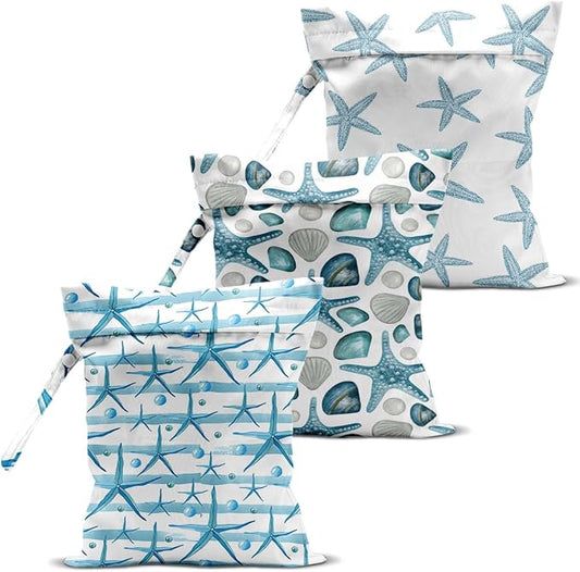 3 Pcs Wet Bag, Wet Dry Bag, Waterproof Bag, Small Laundry Bag, Wet Bag for Pool, Beach, Swimsuit, Makeup Bag, Diapers,Cruise Ship Essentials,Beach Accessories Travel for Women