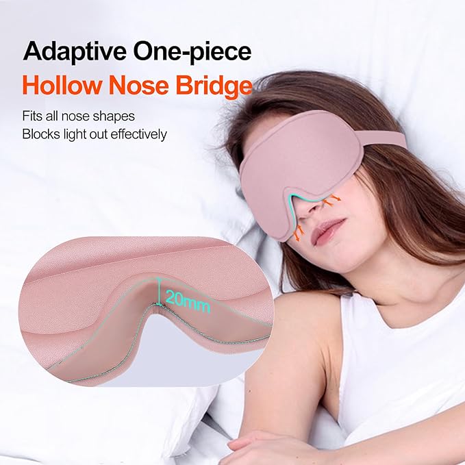 Eye Mask for Sleeping, 3D Contoured Cup Sleep Mask for Men Women, Soft Breathable Blackout Blindfold, Travel Eye Cover, Night Sleeping Mask with Adjustable Buckle for Side Sleeper (Pink Gold, 1 Pack)