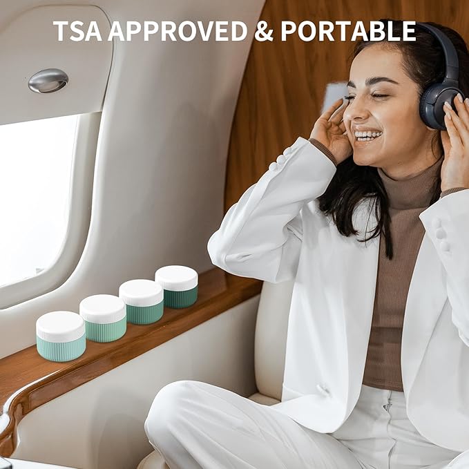 ME.FAN Travel Containers for Toiletries, TSA Approved 1.5 oz Silicone Cream Jars, Leak-proof Journey Containers, Trip Accessories with Lid for Cosmetic Face Hand 4 Pack White Lid - Blue