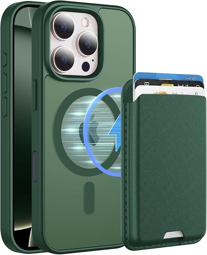 Ntwinro Magnetic for iPhone 16 Pro Max Case (Compatible with MagSafe) with Detachable Wallet & Card Holder for 3 Cards [RFID Blocking] Military Grade Protective Slim Phone Cover, Green