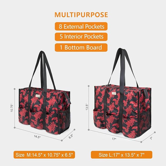 TOPDesign Utility Water Resistant Tote Bag with 13 Pockets, Top Zipper Closure & Thick Bottom Support, for Working Women