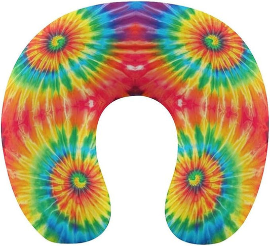 Kids Washable U-Shaped Travel Pillow Neck Support, Tie Dye Swirl U-Shape, Airplane Car Nap Chin Cushion
