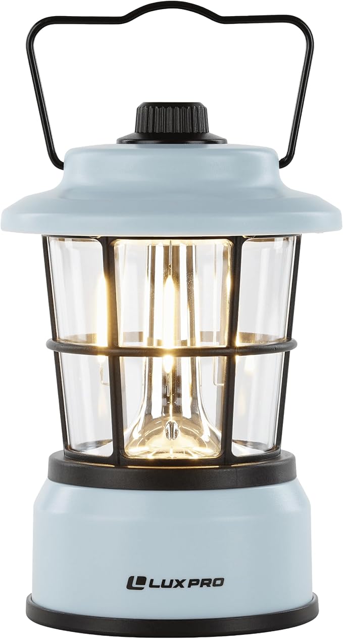 LUXPRO Retro LED Lantern - Battery-Powered Emergency Lantern - Water Resistant - Bright LED Lamp for Indoor & Outdoor Use - Use for Tents, Hiking or Hurricane Prep (Blue, Pack of 1)