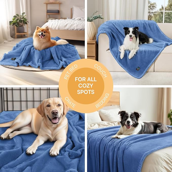 Luciphia Waterproof Pet Blanket, Liquid Pee Proof Dog Blanket for Sofa Bed Couch, Reversible Sherpa Fleece Furniture Protector Cover for Small Medium Large Dogs Cats, Navy Blue X-Large（85" x 57"）