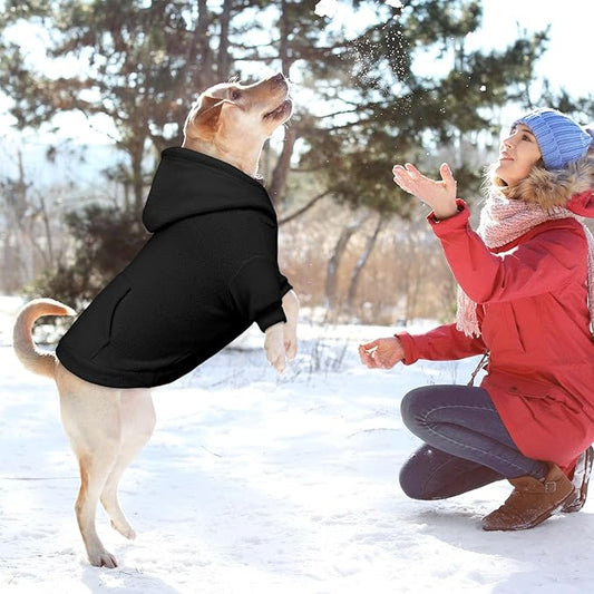 Dog Sweaters for Large Dogs,Dog Hoodie,Warm Fleece Sweatshirt with Hood & Pocket,Leash Hole,Cozy Cold Weather Pet Clothes Sweater Hoodie for Large Dogs(Black,XL)