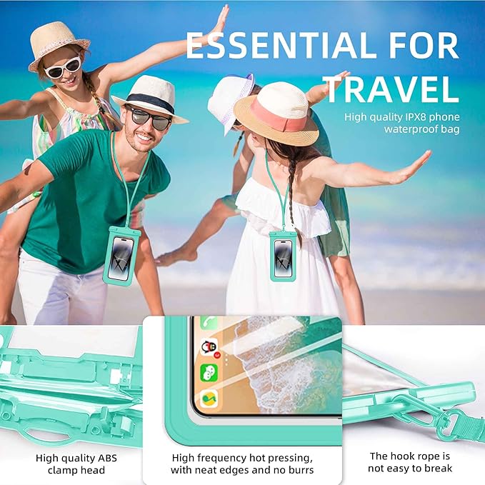 [Up to 6.9"+Up to 8.9" 2 Pack Waterproof Phone Pouch Case,Waterproof Phone Bag for iPhone 17 16 15 14 13 Pro Max Plus Galaxy S25 Ultar,IPX8 Cellphone Dry Bag Beach Travel Essentials-Green