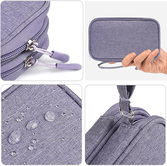 Cord Organizer Bag, Travel Cable Organizer Case Waterproof Accessories Pouch with Handle, Travel Electronic Carrying Bag for Cable, Cord, Charger, Phone, Power Bank, Earphone(Purple, Medium)