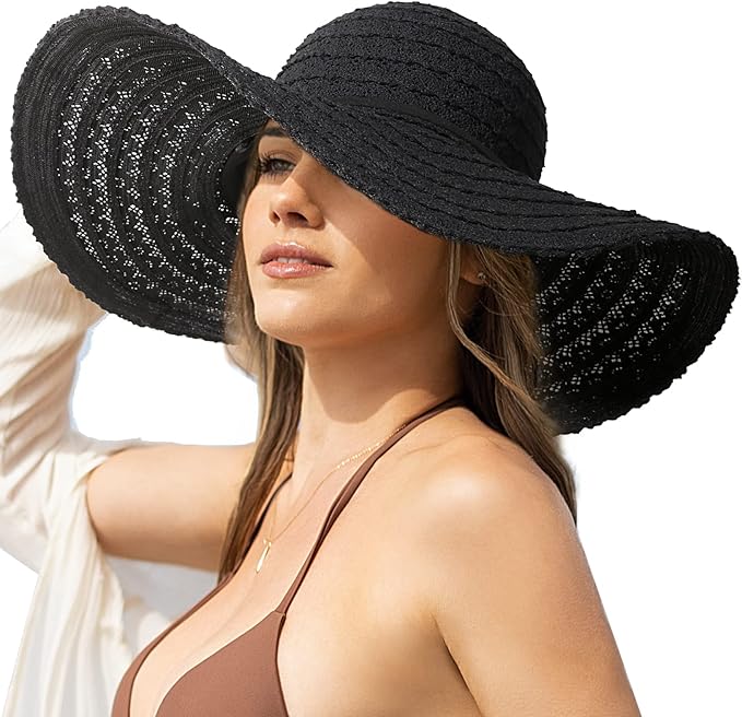 Sun Beach Hats for Women Summer Floppy Wide Brim Sunhat Packable Foldable Lace Travel Vacation