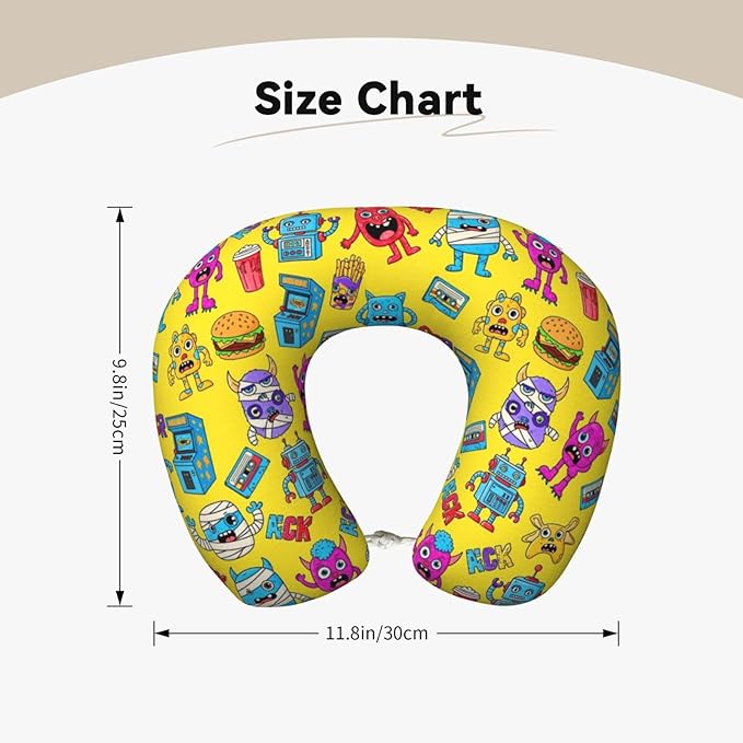 Comfortable Memory Foam Travel Neck Pillow, Funny Chin/Head Cushion Supporting Airplane Car Pillows Trippy Anime Monster Hamburger Drink for Sleeping Outdoors Travel Office