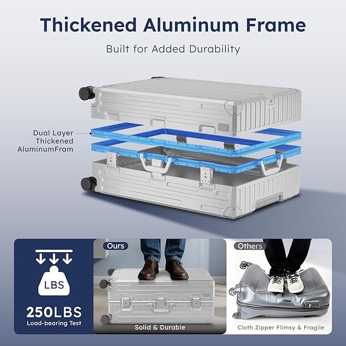 ALPHA CAMP Checked 28 Inch Luggage, Thickened Aluminum Frame Luggage with TSA Spinner Wheels, 3-Layer PC Hard Shell Zipperless Lightweight Travel Suitcase, TypeC USB Charging Port, Cup Holder