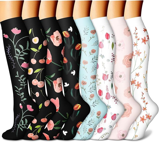 CHARMKING Compression Socks for Women & Men Circulation (8 Pairs) 15-20 mmHg is Best Support for Athletic Running,Cycling