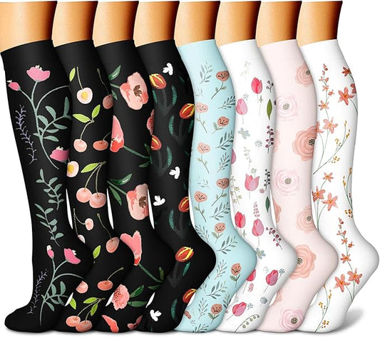 CHARMKING Compression Socks for Women & Men Circulation (8 Pairs) 15-20 mmHg is Best Support for Athletic Running,Cycling