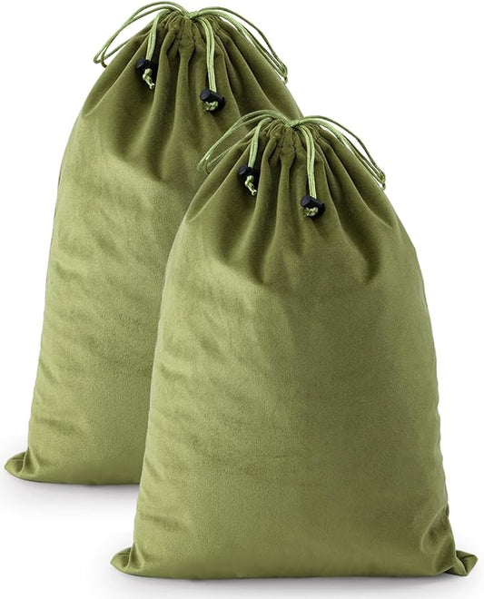 FantasyLife Shoe Bags for Travel, Washable Dust Bags for Storage & Packing, Flannel Shoe Pouch with Drawstring Closure for Purses, Handbags, Shoes & Toys (2, Sage Green)