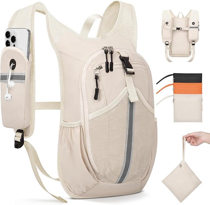 Small Hiking Backpack 10L- Lightweight Packable Foldable Backpack for Travel Camping Outdoor Commute, Compact Rucksack for Women Men(Beige)