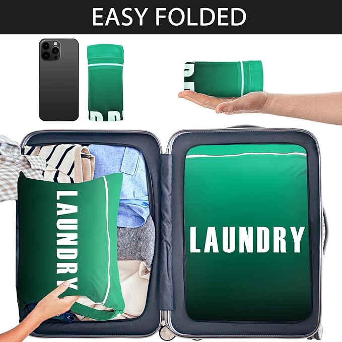 2 Pcs Large Travel Laundry Bags - Waterproof Wet/Dry, Washable, Dirty Clothes, Bathing Suit, Workout, Gym Clothes, Swimming, Yoga (Green+Dark Green)