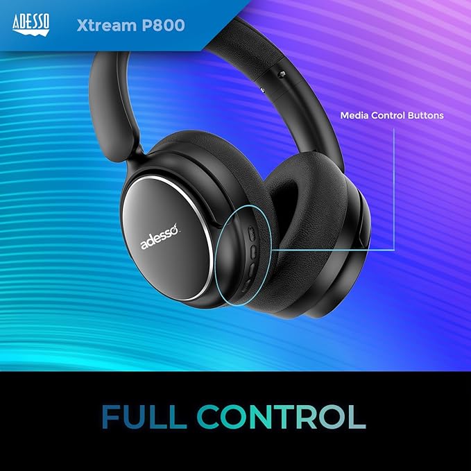 Adesso Xtream P800 Bluetooth Headphones with Active Noise Cancellation, Built-in Mic, 40H Battery, 3.5mm AUX, Foldable, for PC, Laptop, Mobile Devices