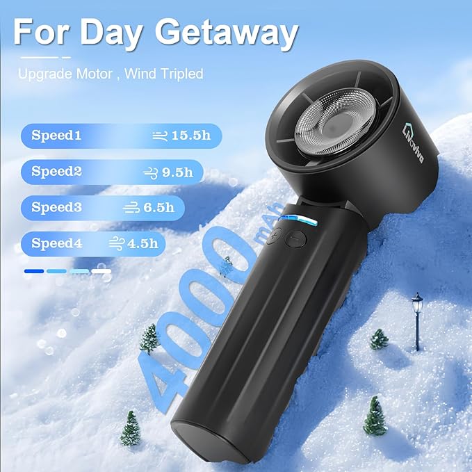 LIVAVIVA Handheld fan, adjustable blowing angle, mini portable turbo fan, USB Type-C rechargeable, infinitely variable speed high-speed personal fan, 11 Hours Battery Life (Black)