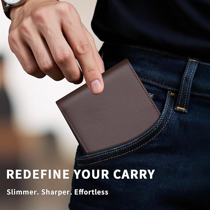 LATKWO Mens Wallet - Genuine Leather Bifold RFID Blocking Slim Front Pocket Large Capacity with 10 Card Slots, 2 ID Windows & 2 Cash Pockets - Heavy Duty Stitched Gift for Men (Brown)