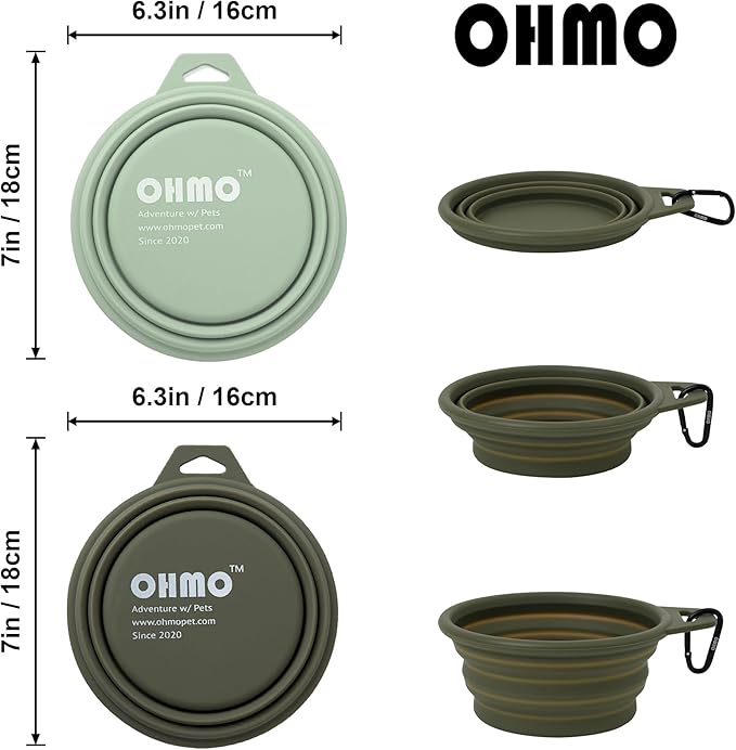 OHMO Large Collapsible Dog Bowls, (2 Pack 27oz/800ml) Premium Silicone Portable Travel Water Food Foldable Bowls Pet Feeding Bowl for Outdoor Camping Hiking