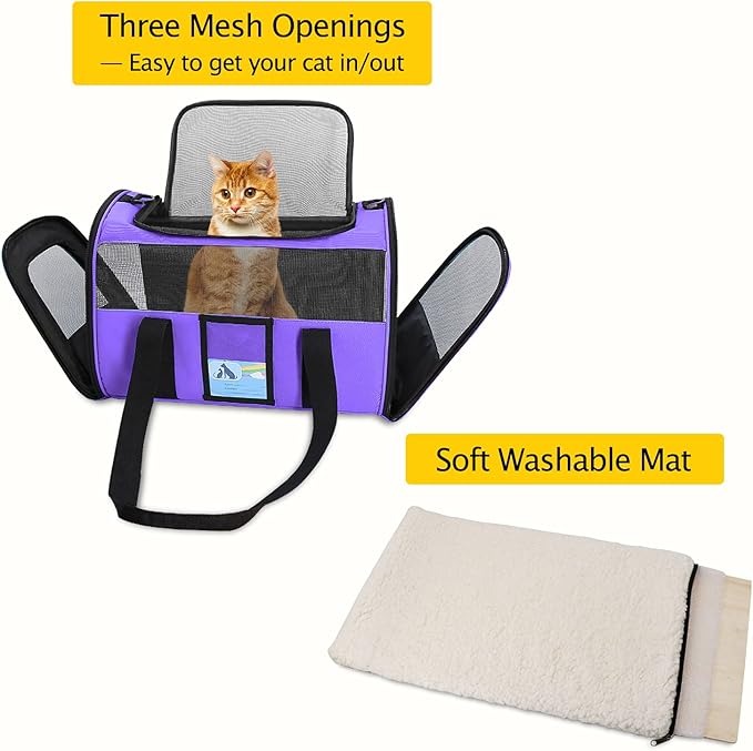 Refrze Pet Carrier Airline Approved, Cat Carriers for Medium Small Cats, Soft Dog Carriers for Small Medium Dogs,TSA Approved Pet Carrier for Cats Dogs of 15 Lbs, Puppy Carrier,Purple