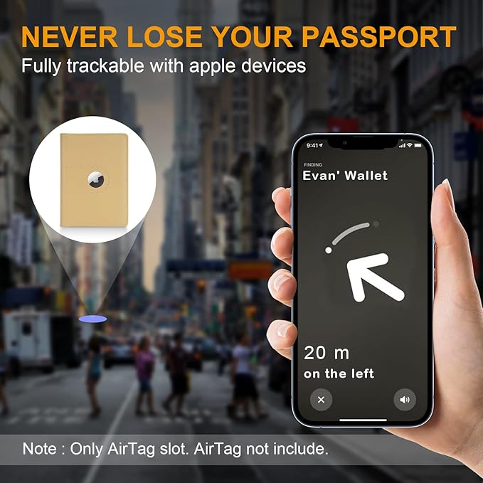 Genuine Leather Passport Holder for Travel Passport Covers with AirTag Slot Passport Wallets for Men Women Family Travel Christmas Gifts, Mens Womens Passport Holder, Beige