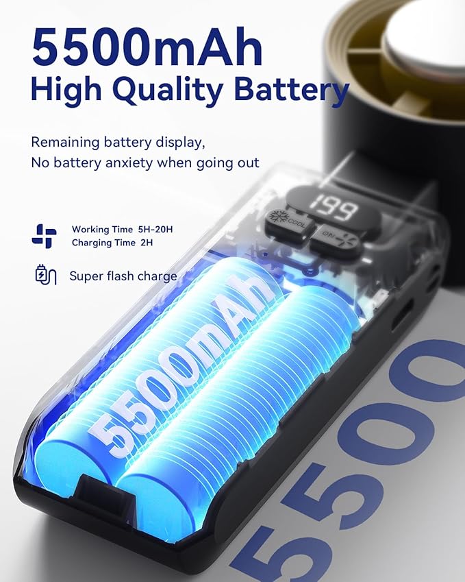 Handheld Portable Turbo Fan with Ice Cooler, Speed (1-199) 5500mAh Rechargeable Personal Fan,[20H Cooling Time] Mini Yet Powerful [20000 RPM] Small Pocket Fans for Travel/Outdoor/Office, Gold Black