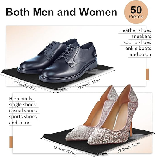 50 Pieces Shoe Dust Bags Shoe Bags for Travel Shoe Bags for Storage Shoe Storage Bag Non-Woven with Rope for Men and Women Large Shoes Storage Packing Pouch Organizers