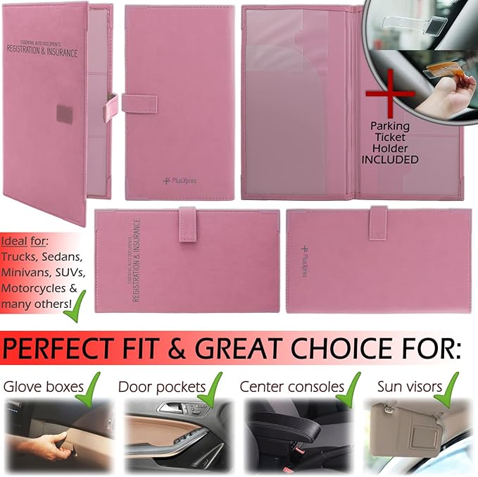 Auto Insurance and Registration Card Holder - Vehicle Glove Box Document Organizer - Car Essential Paperwork Holder for DMV, AAA, Contact Information Cards - Premium PU Leather Wallet Case - Purple