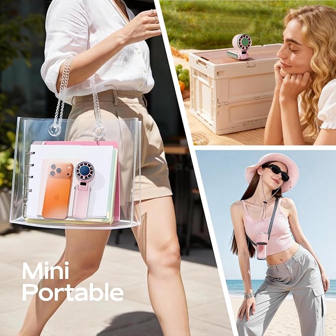 SHEWIND Portable Handheld Fan with Ice Cooling - 5 Gear High Speed Personal Turbo Fan Rechargeable, Up to 13 Hrs, Mini Hand Fans for Travel Essentials, Beach Vacation, Gifts for Women, Men (Pink)
