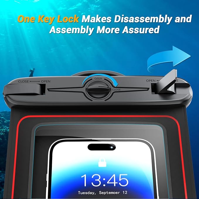 Floating Waterproof Phone Pouch, Large Waterproof Cell Phone Case, IPX8 Phone Dry Bag for iPhone 16/15/14/13/12/11/SE Series, Galaxy S25 Ultra/S24/S23 Up to 9’’ Black