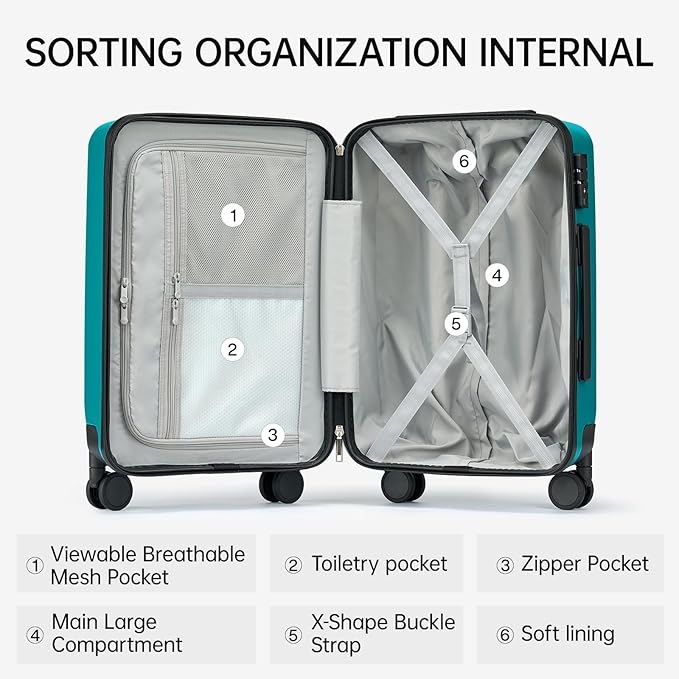 MILADA 2 Piece Luggage Sets, Hard Case Luggage set TSA Approved, Suitcase With Wheels Set 20 Inch Carry On Bag Luggage 28 Inch For Long Trip,Caribbean Blue