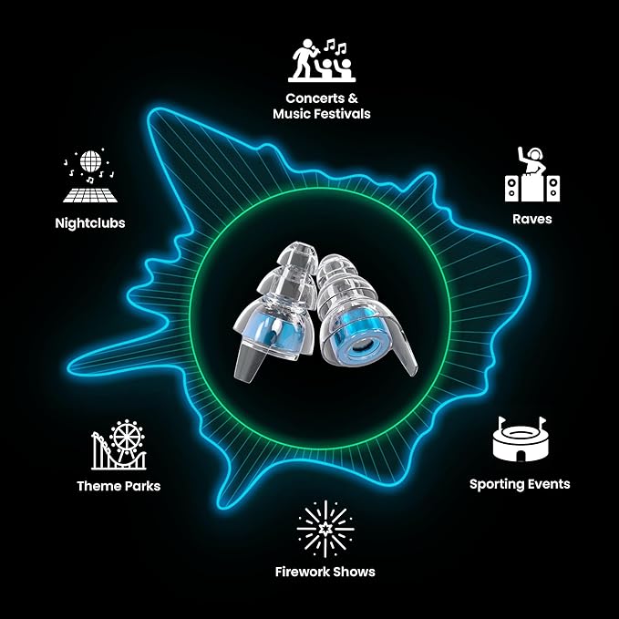 Eargasm High Fidelity Earplugs with Blue Filters - Reusable Noise Reduction Hearing Protection Ear-Plugs with Carrying Case for Concerts, Festivals, Raves, Musicians, Live Music, Sporting Events