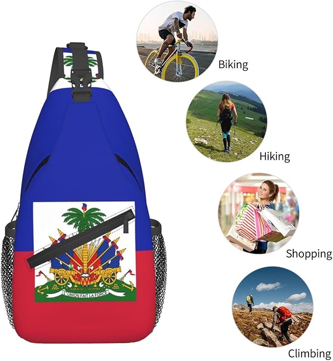Haiti Flag Sling Bag Multipurpose Crossbody Sling Backpack Travel Cycling Hiking Shoulder Bag For Women Men