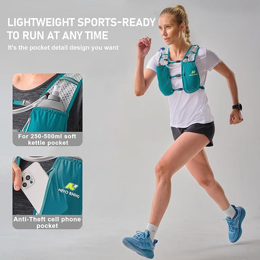 N NEVO RHINO Running Hydration Vest for Women 1.5L Water Bladder Backpack 5L Small -Lightweight Breathable Hydration Vest for Hiking Trail Running Cycling Marathon for Women