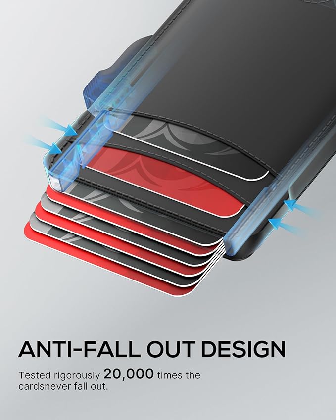 Minimalist Mens Wallet Card Holder: Pop Up Card Case, Genuine Leather, Smart, RFID Blocking, Slim, Thin, Front Pocket, Gift Box - 9-12 Card Capacitiy, Cash Pocket (Black)