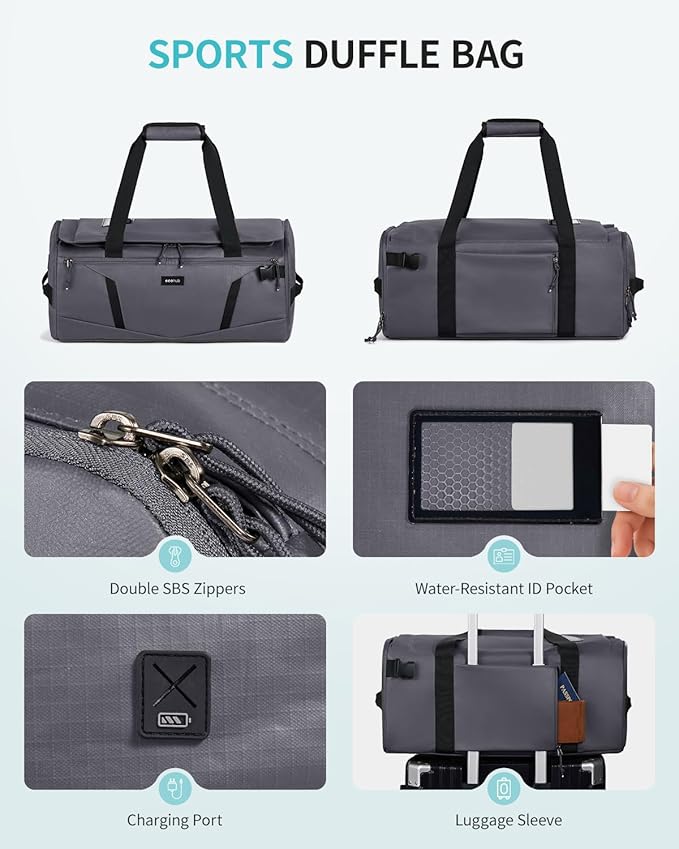 ECOHUB 40L Gym Bag for Women Men Water Resistant Sports Duffle Bag with Shoe Compartment & Wet Pocket, Travel Weekender Camping Backpack