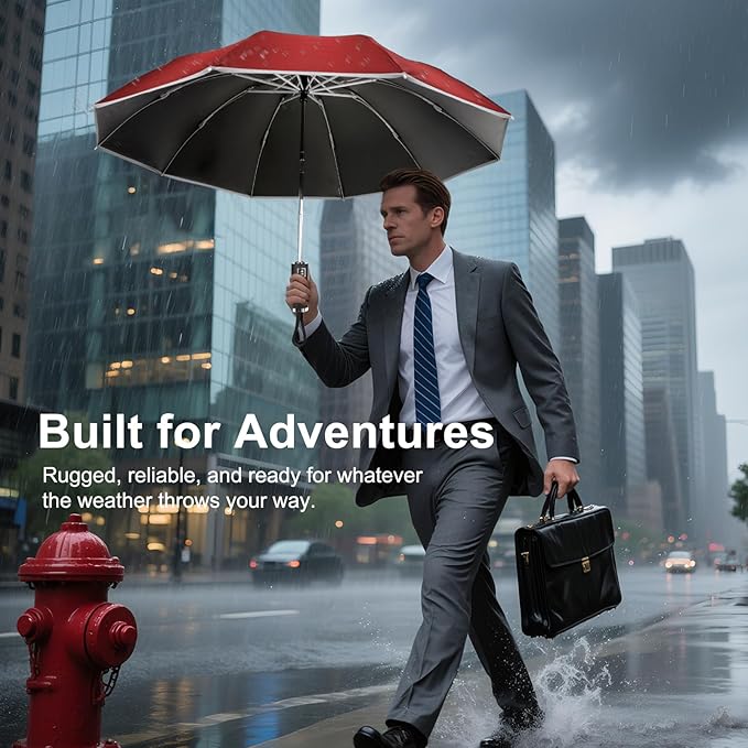 Travel Umbrella for Rain, Automatic Folding Windproof Umbrella with Case - Compact Reverse with 360° Reflective Stripe, Light & Portable Durable for Women & Men