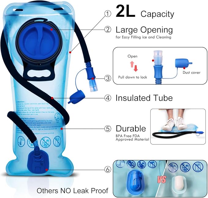 Hydration Pack, Insulated Hydration Backpack with 2L BPA Free Water Bladder and Storage, Hiking Backpack for Men, Women, Kids for Running, Cycling, Camping - Keep Liquid Cool up to 5 Hours