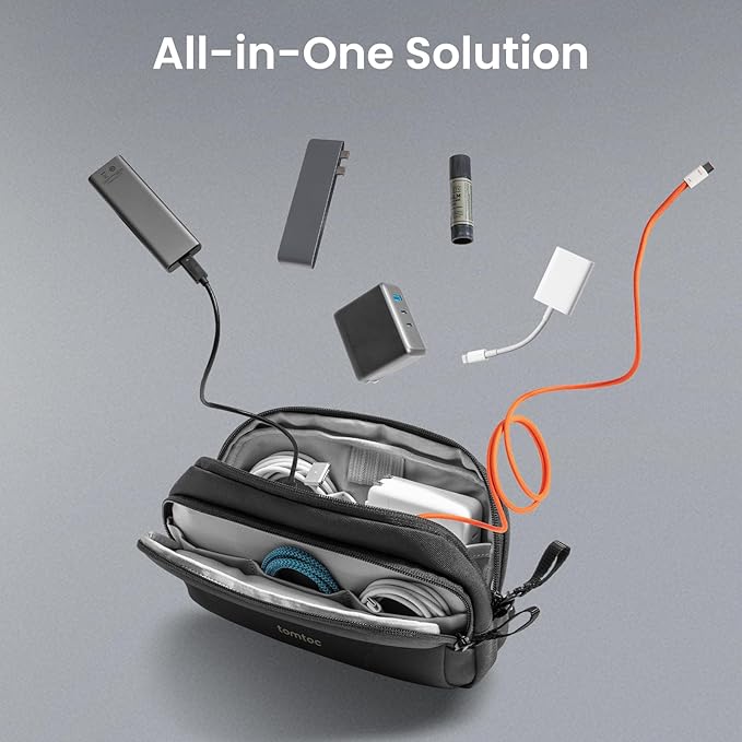 tomtoc Electronic Organizer Travel Case, Water Resistant Dual Compartment Tech Pouch Cable Organization Storage Bag for Charger, Cord, Phone, Hard Drive, Power Bank, Accessories Travel Essentials