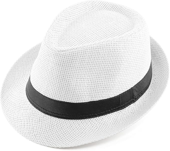 FALETO Unisex Summer Panama Straw Fedora Hat Short Brim Beach Sun Cap Classic
