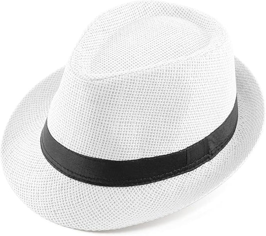 FALETO Unisex Summer Panama Straw Fedora Hat Short Brim Beach Sun Cap Classic