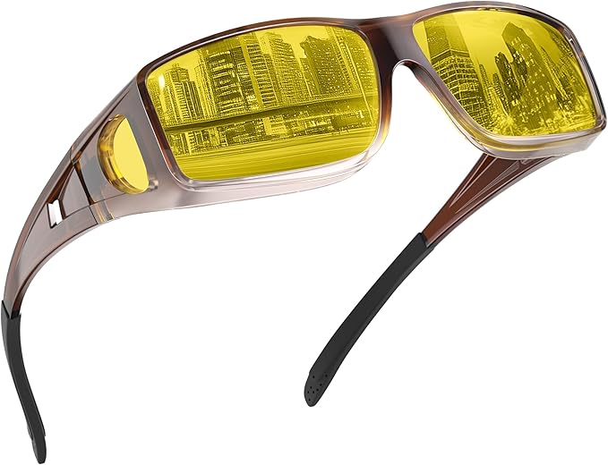 Night Driving Glasses for Men Women Anti Glare Polarized Fit Over Night Vision glasses
